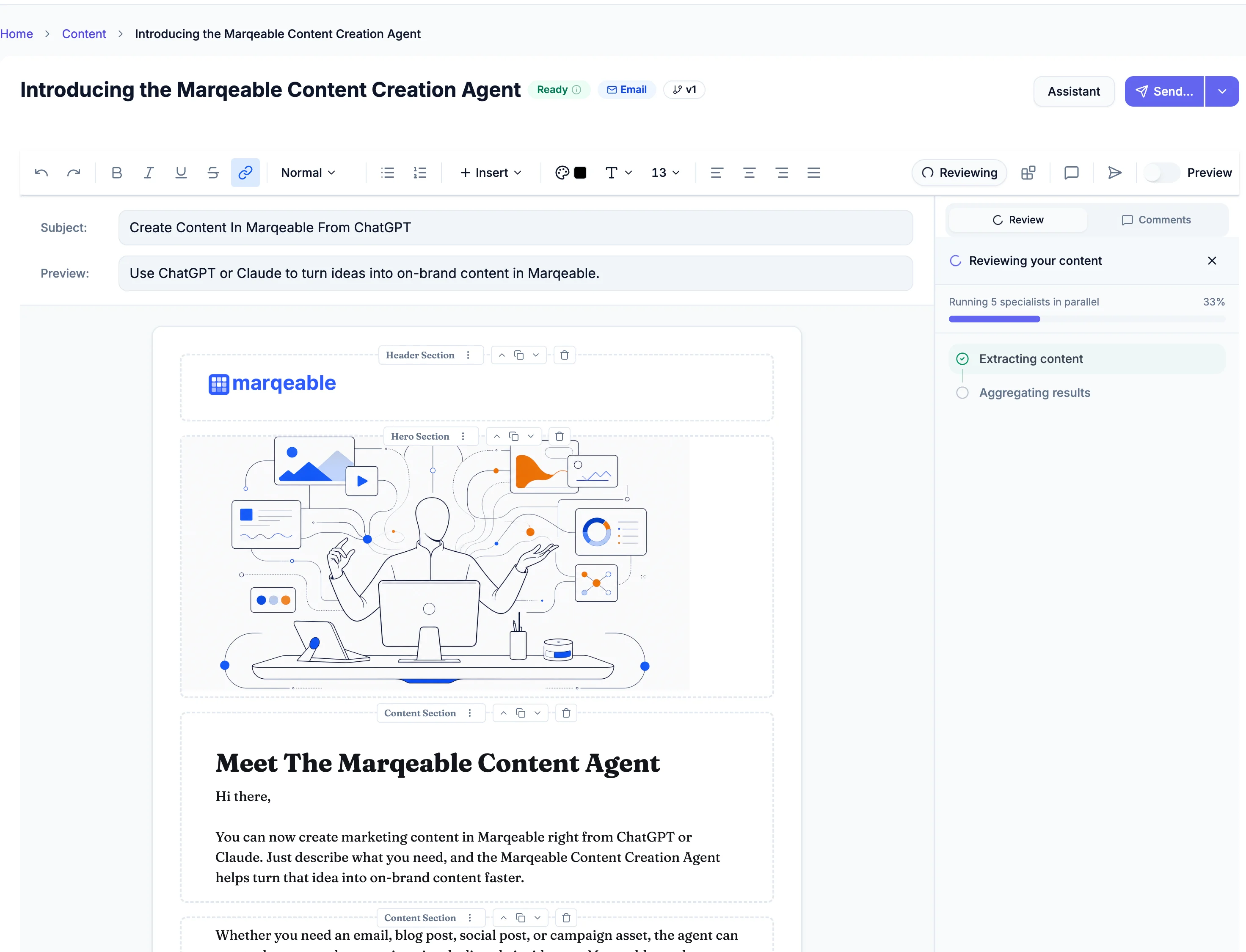 The agent reviews the content.
